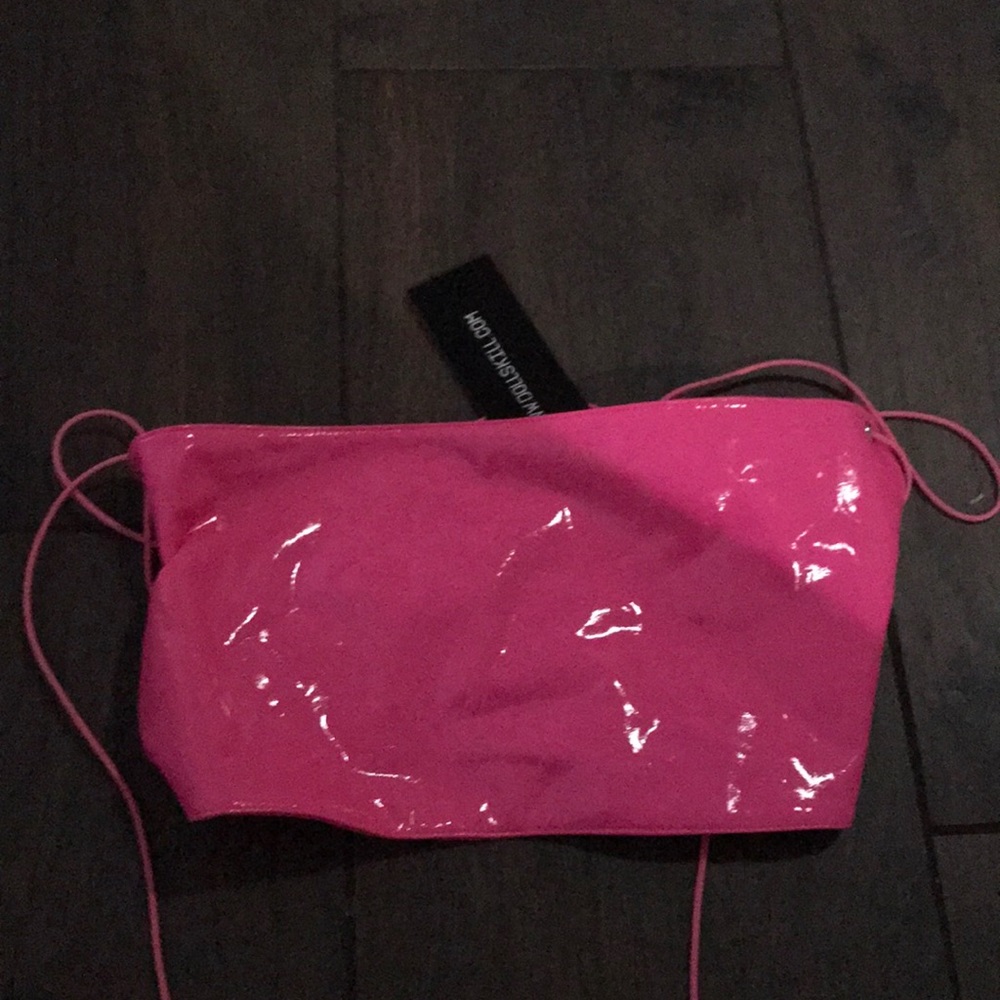 NWT dolls kill latex pink lace up tube top
